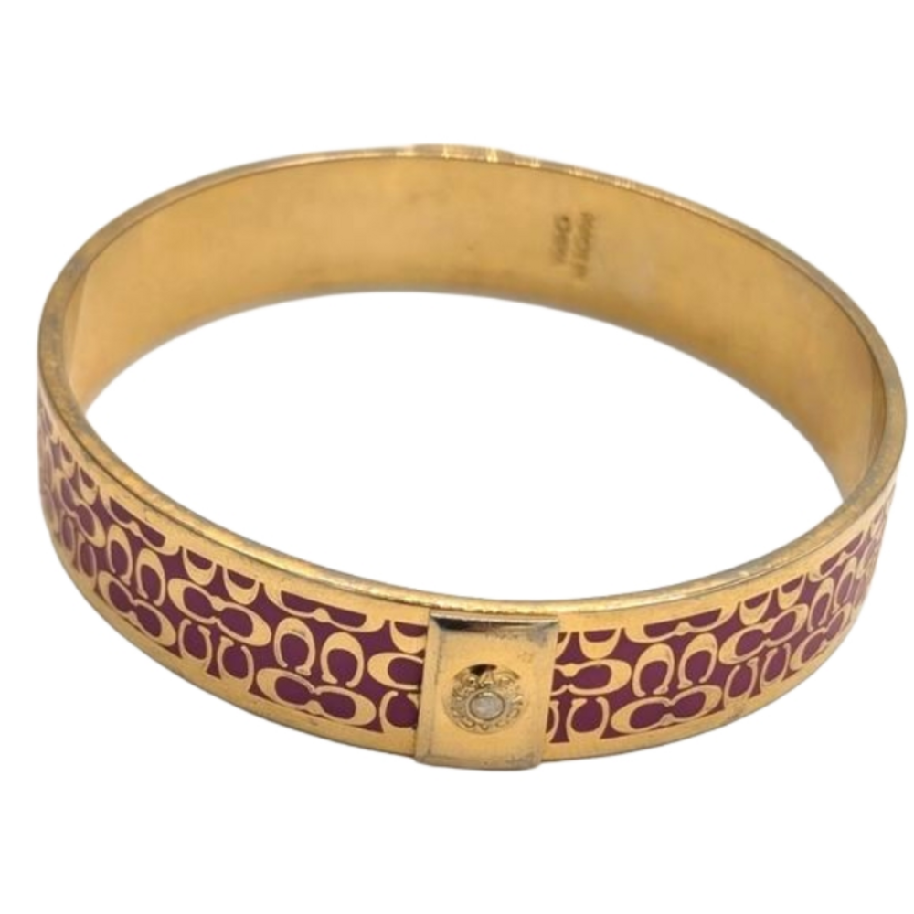 Coach Enamel Bangle Bracelet Dark Pink & Goldtone